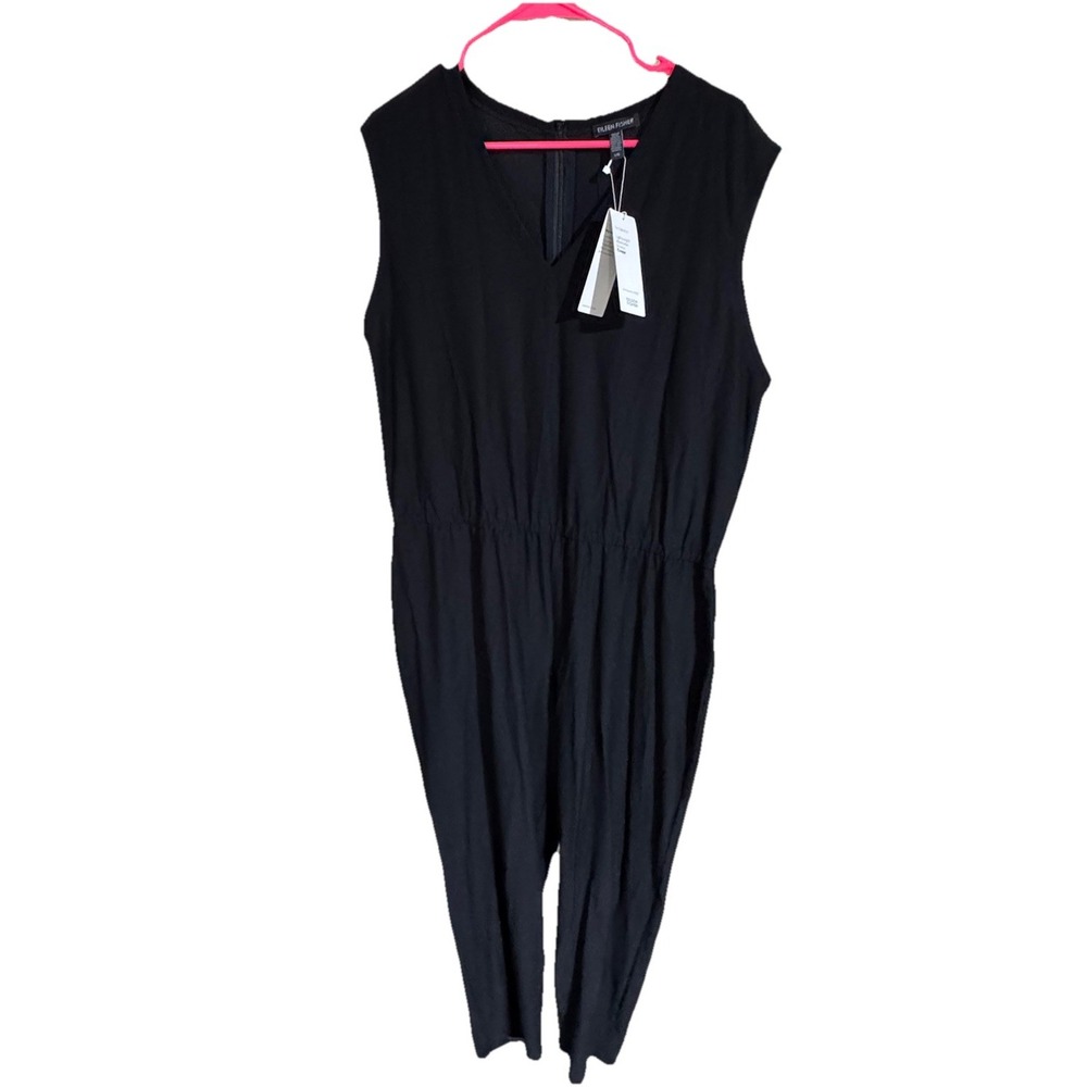 Eileen Fisher Lightweight‎ Washable Stretch Crepe V-Neck Jumpsuit Large New